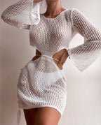 Sexy Hollow Out Cutout Out Beach Knitted Long Sleeved Bikini Casual Vacation Sun Protection Dress Bella Mia
