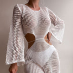 Sexy Hollow Out Cutout Out Beach Knitted Long Sleeved Bikini Casual Vacation Sun Protection Dress Bella Mia