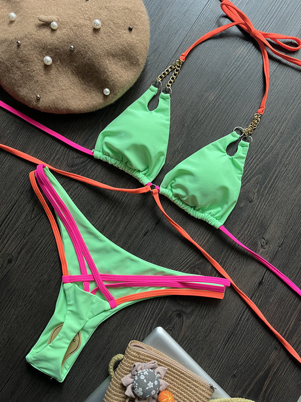 Arrival Bikini Chain Sexy Backless Split Swimsuit Nylon Color Matching Bikini Bella Mia