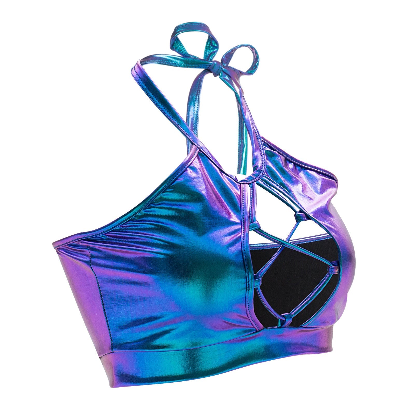 Summer Sexy Slim Fit Halter Spaghetti Straps Vest Strap Hollow Out Cutout out Bright Leather Women Clothing Bella Mia