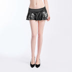 Sexy Double Layer Miniskirt Faux Leather Low Waist Skirt Sexy Dress Performance Wear Bella Mia