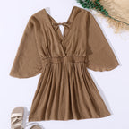 Summer Bikini Beach Dress Sun Protection by the Sea V neck Waist Controlled Long Sleeves Backless Blouse Women Bella Mia