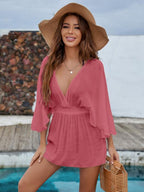 Summer Bikini Beach Dress Sun Protection by the Sea V neck Waist Controlled Long Sleeves Backless Blouse Women Bella Mia