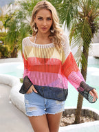 Summer Cutout Blouse Holiday Knitwear Long Sleeve Sun Protection Overshirt Rainbow Shirt Bella Mia