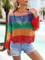 Summer Cutout Blouse Holiday Knitwear Long Sleeve Sun Protection Overshirt Rainbow Shirt Bella Mia