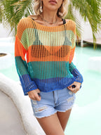 Summer Cutout Blouse Holiday Knitwear Long Sleeve Sun Protection Overshirt Rainbow Shirt Bella Mia