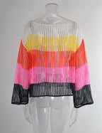 Summer Cutout Blouse Holiday Knitwear Long Sleeve Sun Protection Overshirt Rainbow Shirt Bella Mia