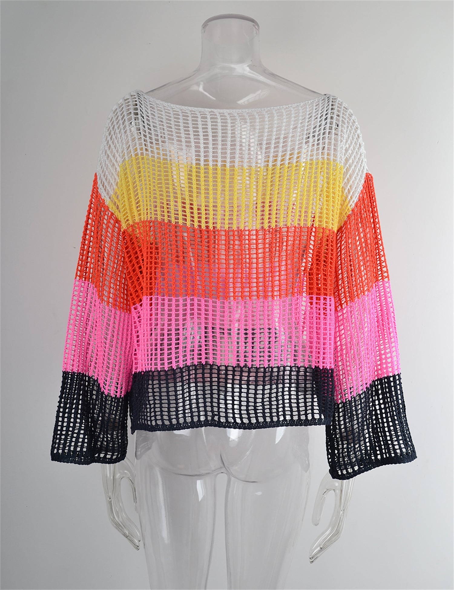 Summer Cutout Blouse Holiday Knitwear Long Sleeve Sun Protection Overshirt Rainbow Shirt Bella Mia