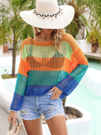 Summer Cutout Blouse Holiday Knitwear Long Sleeve Sun Protection Overshirt Rainbow Shirt Bella Mia
