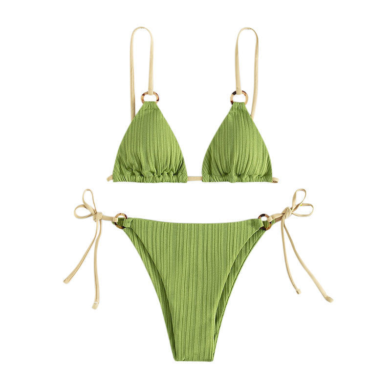 Bikini Swimwear Split Solid Color Tied Triangle Cup Sexy Bikini Swimsuit Bella Mia