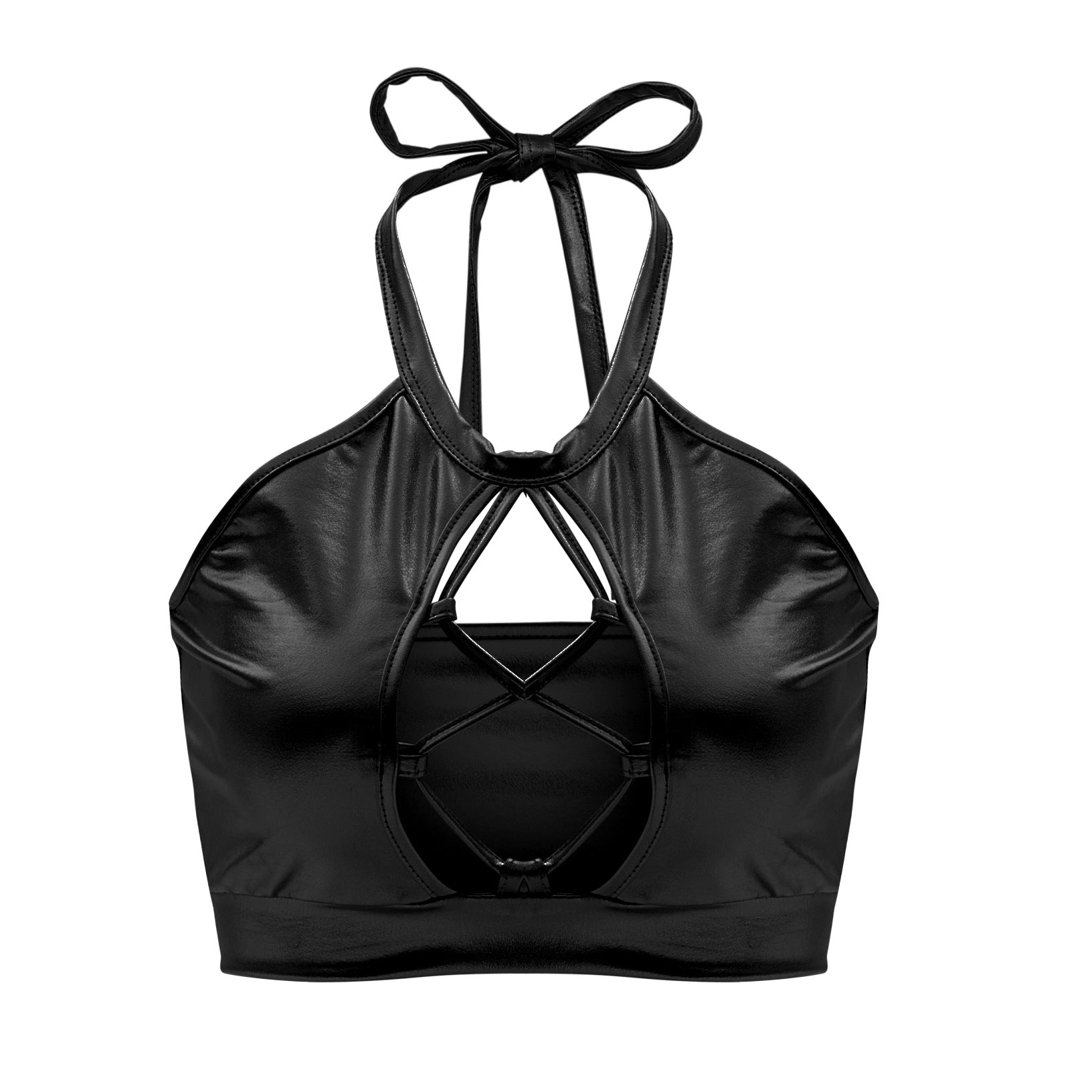 Summer Sexy Slim Fit Halter Spaghetti Straps Vest Strap Hollow Out Cutout out Bright Leather Women Clothing Bella Mia