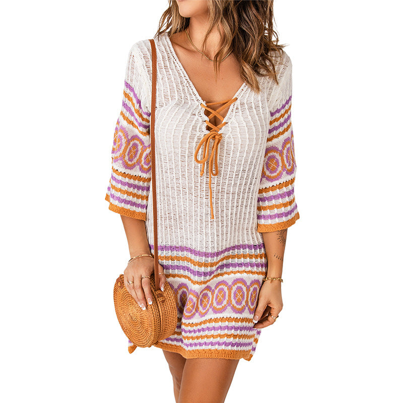 Spring Summer Blouse Ethnic Vintage Printed Tassel Sun Proof Half Sleeve Cardigan Bella Mia
