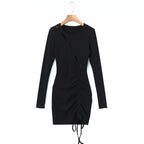 Women Clothing Spring Sexy Hollow Out Drawstring Lace Knitted Dress Hip Dress Bella Mia