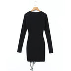 Women Clothing Spring Sexy Hollow Out Drawstring Lace Knitted Dress Hip Dress Bella Mia