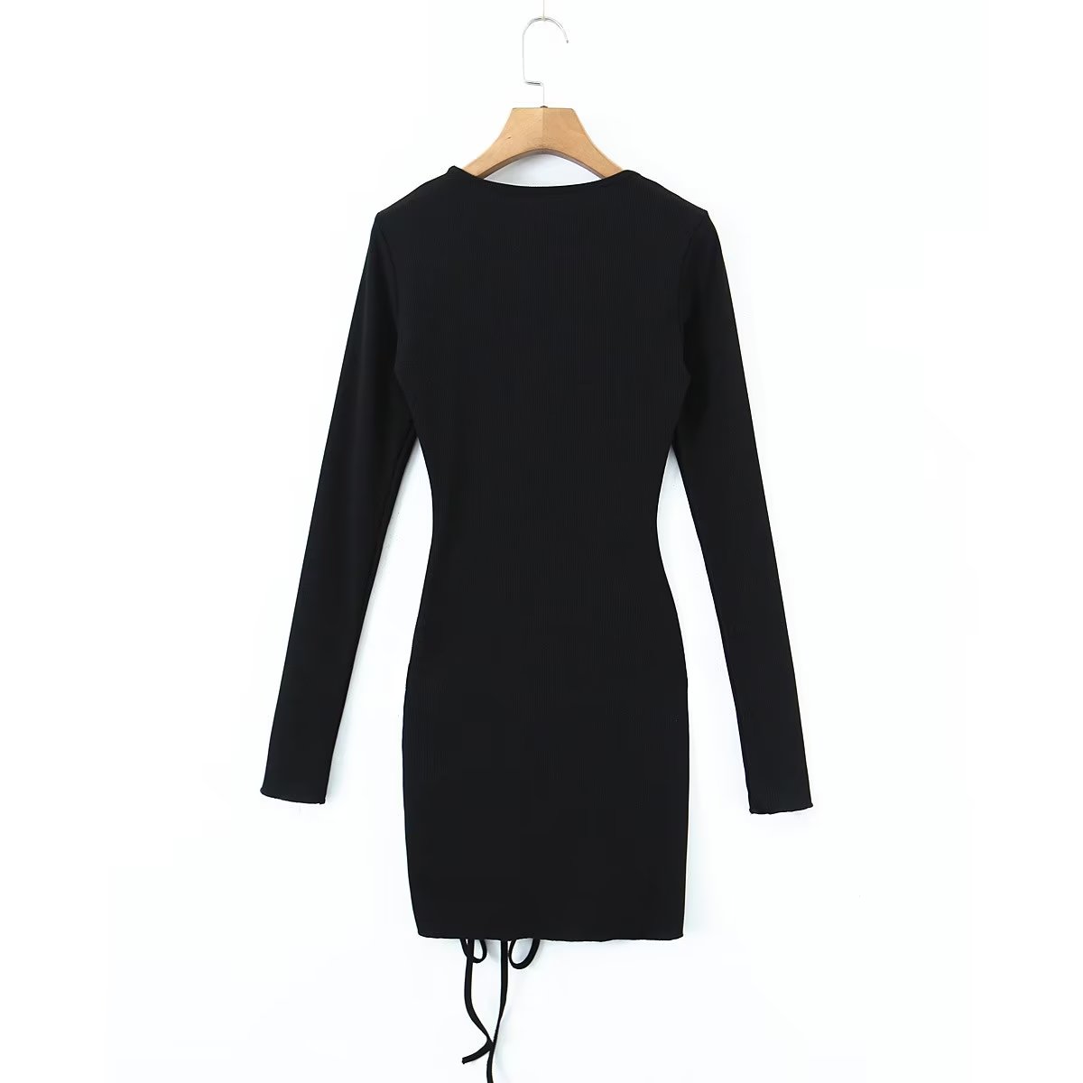 Women Clothing Spring Sexy Hollow Out Drawstring Lace Knitted Dress Hip Dress Bella Mia