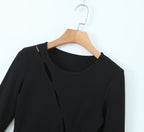 Women Clothing Spring Sexy Hollow Out Drawstring Lace Knitted Dress Hip Dress Bella Mia