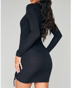 Women Clothing Spring Sexy Hollow Out Drawstring Lace Knitted Dress Hip Dress Bella Mia