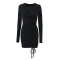 Women Clothing Spring Sexy Hollow Out Drawstring Lace Knitted Dress Hip Dress Bella Mia