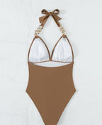Swimsuit Women Solid Color Chain Shoulder Strap Retro Swimsuit One Piece Swimsuit Bella Mia