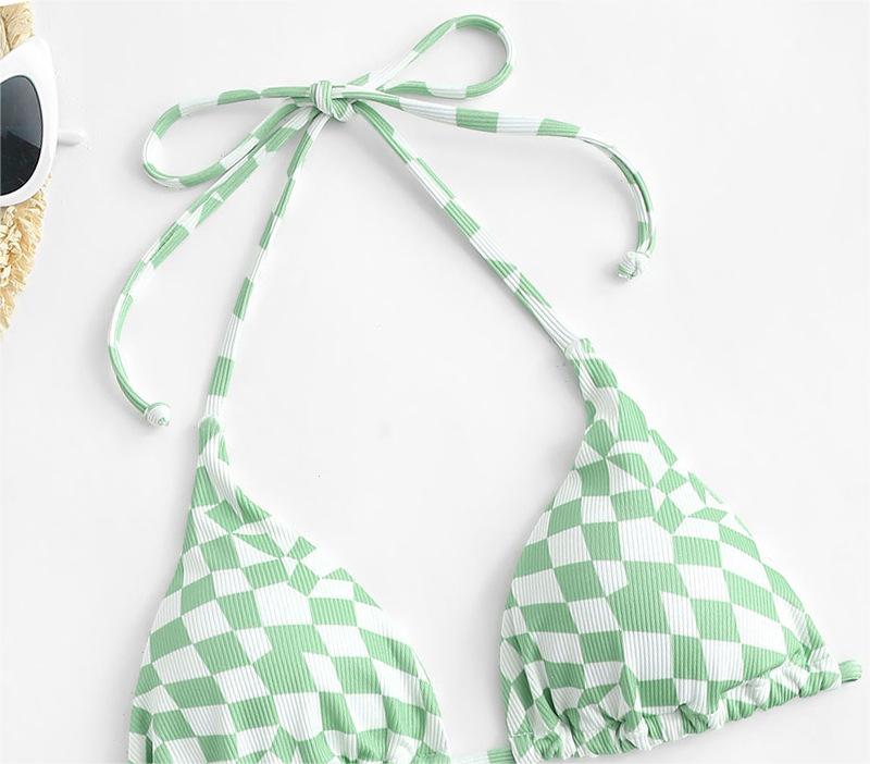 Halter Bikini Swimsuit Sexy Lace Up Plaid Solid Color Bikini Swimsuit Bella Mia