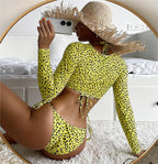 Swimsuit Long Sleeve Mesh Cover Ladies Three Piece Set Swimsuit Leopard Print Sexy Rope Bikini Bella Mia