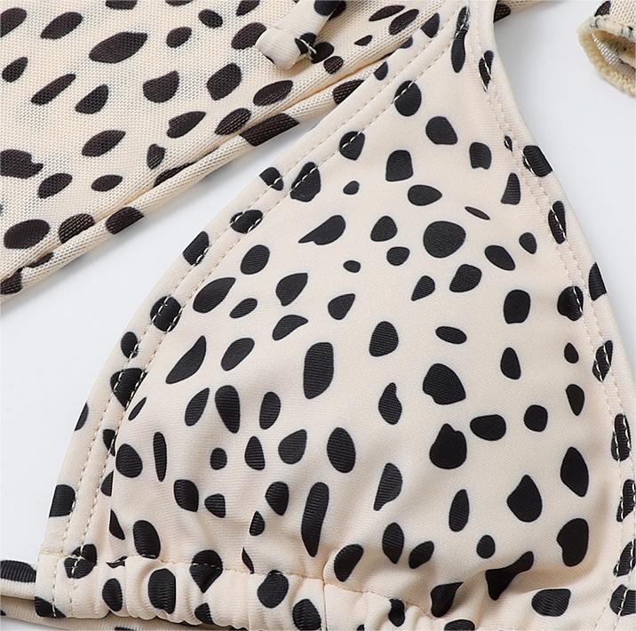Swimsuit Long Sleeve Mesh Cover Ladies Three Piece Set Swimsuit Leopard Print Sexy Rope Bikini Bella Mia
