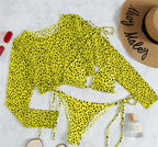 Swimsuit Long Sleeve Mesh Cover Ladies Three Piece Set Swimsuit Leopard Print Sexy Rope Bikini Bella Mia