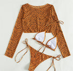 Swimsuit Long Sleeve Mesh Cover Ladies Three Piece Set Swimsuit Leopard Print Sexy Rope Bikini Bella Mia