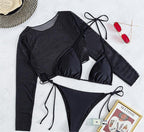 Swimsuit Long Sleeve Mesh Cover Ladies Three Piece Set Swimsuit Leopard Print Sexy Rope Bikini Bella Mia