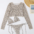 Swimsuit Long Sleeve Mesh Cover Ladies Three Piece Set Swimsuit Leopard Print Sexy Rope Bikini Bella Mia