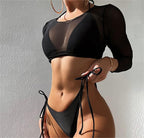 Swimsuit Long Sleeve Mesh Cover Ladies Three Piece Set Swimsuit Leopard Print Sexy Rope Bikini Bella Mia