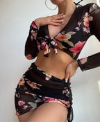 Four Piece Swimsuit Sexy Split Printed Mesh Long Sleeve Swimsuit High Profile Figure Bella Mia