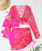 Four Piece Swimsuit Sexy Split Printed Mesh Long Sleeve Swimsuit High Profile Figure Bella Mia