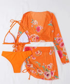 Four Piece Swimsuit Sexy Split Printed Mesh Long Sleeve Swimsuit High Profile Figure Bella Mia