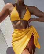 Bikini Sexy Solid Color Swimwear Split Spring Bikini Three Piece Swimsuit Bella Mia