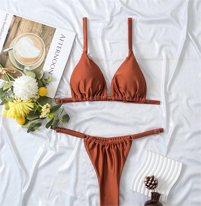 Solid Color Triangle Split Bikini Swimsuit Women Sexy Three Point Lace Up Bella Mia