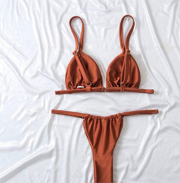 Solid Color Triangle Split Bikini Swimsuit Women Sexy Three Point Lace Up Bella Mia