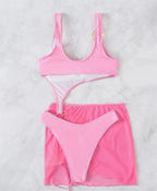 Solid Color One Piece Two Piece Suit Bikini Sexy Cutout Mesh Drawstring Swimsuit Bella Mia