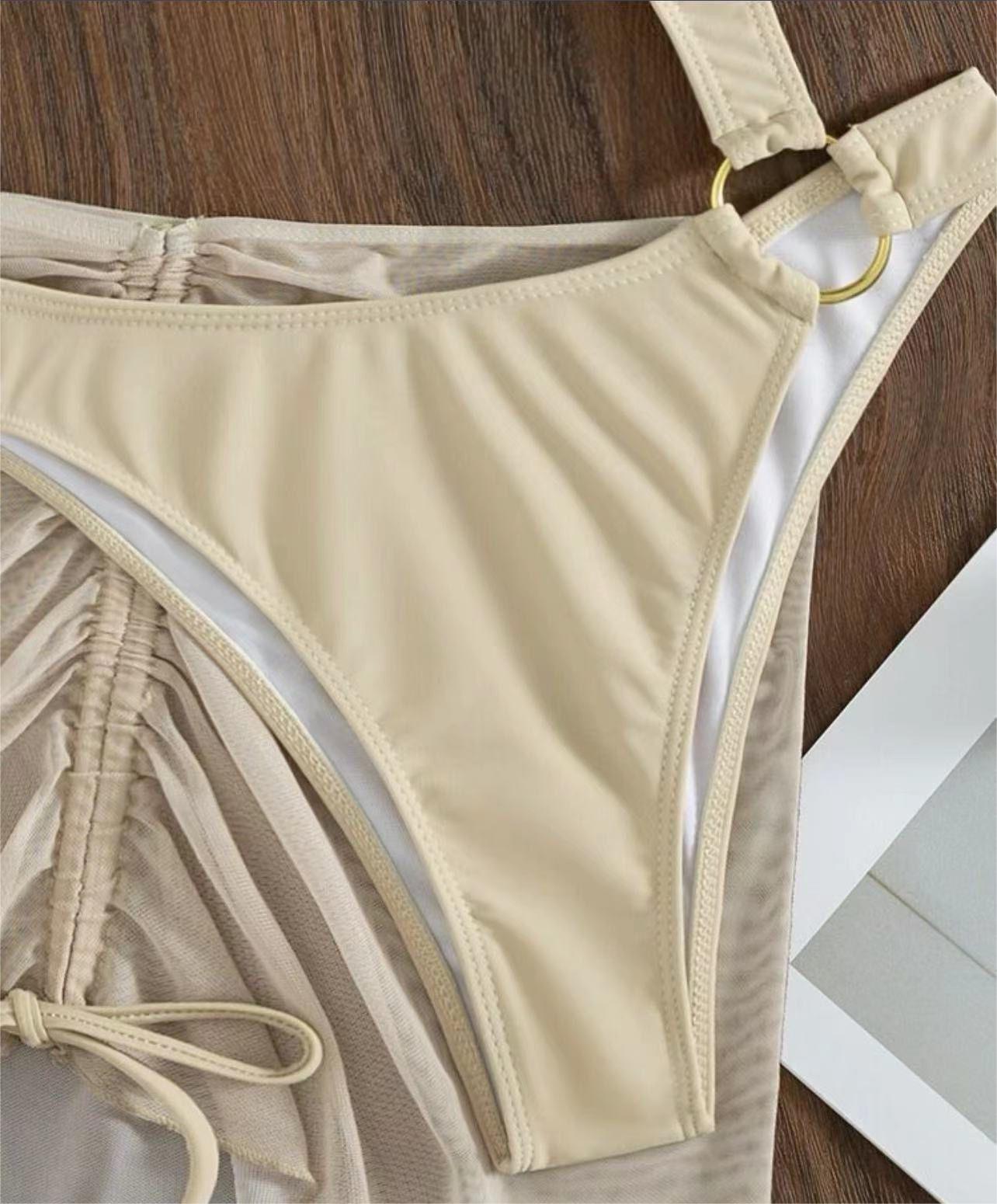 Solid Color One Piece Two Piece Suit Bikini Sexy Cutout Mesh Drawstring Swimsuit Bella Mia