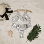 Bronzing Fabric Criss Cross Body Women Swimsuit Reflective Gold Silver Sexy Bikini Retail Bella Mia