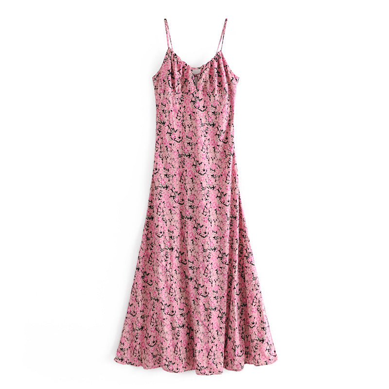 Sexy Niche Design Dress Pink Print Long Dress