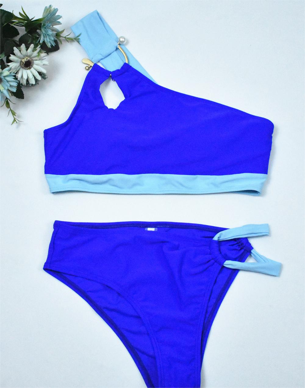 One Shoulder Sexy Metal Buckle Color Matching Bikini Women Split Swimsuit Women Bella Mia
