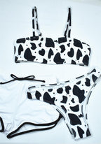 Three Piece Black White Cow Bikini Sexy Swimsuit Women Split Bella Mia