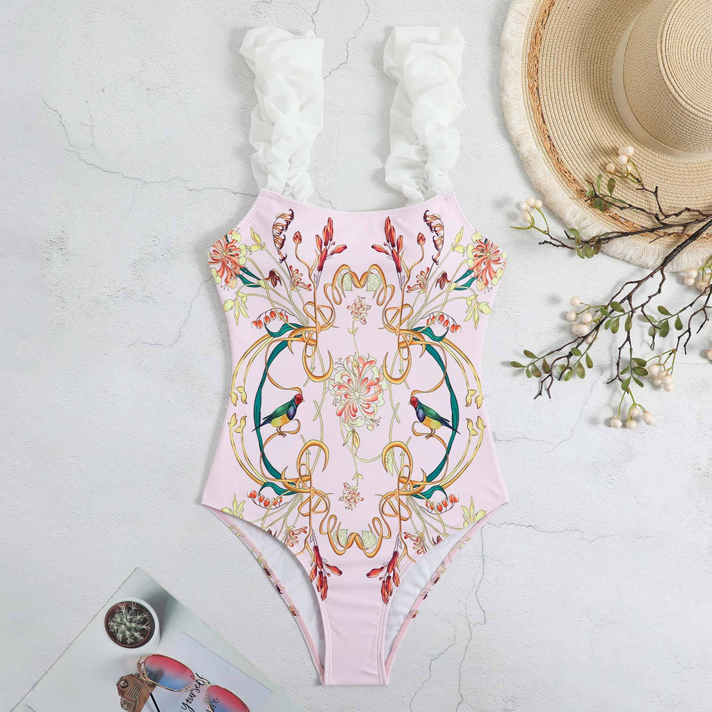 One Piece Women Swimwear Retro Cover Belly Slimming Swimsuit Chiffon Beach Dress Bella Mia