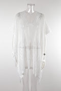 Summer Mid Length V neck Hollow Out Cutout Tassel Beachwear Holiday Shirt Seaside Sun Protection Clothing Bella Mia