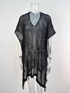 Summer Mid Length V neck Hollow Out Cutout Tassel Beachwear Holiday Shirt Seaside Sun Protection Clothing Bella Mia