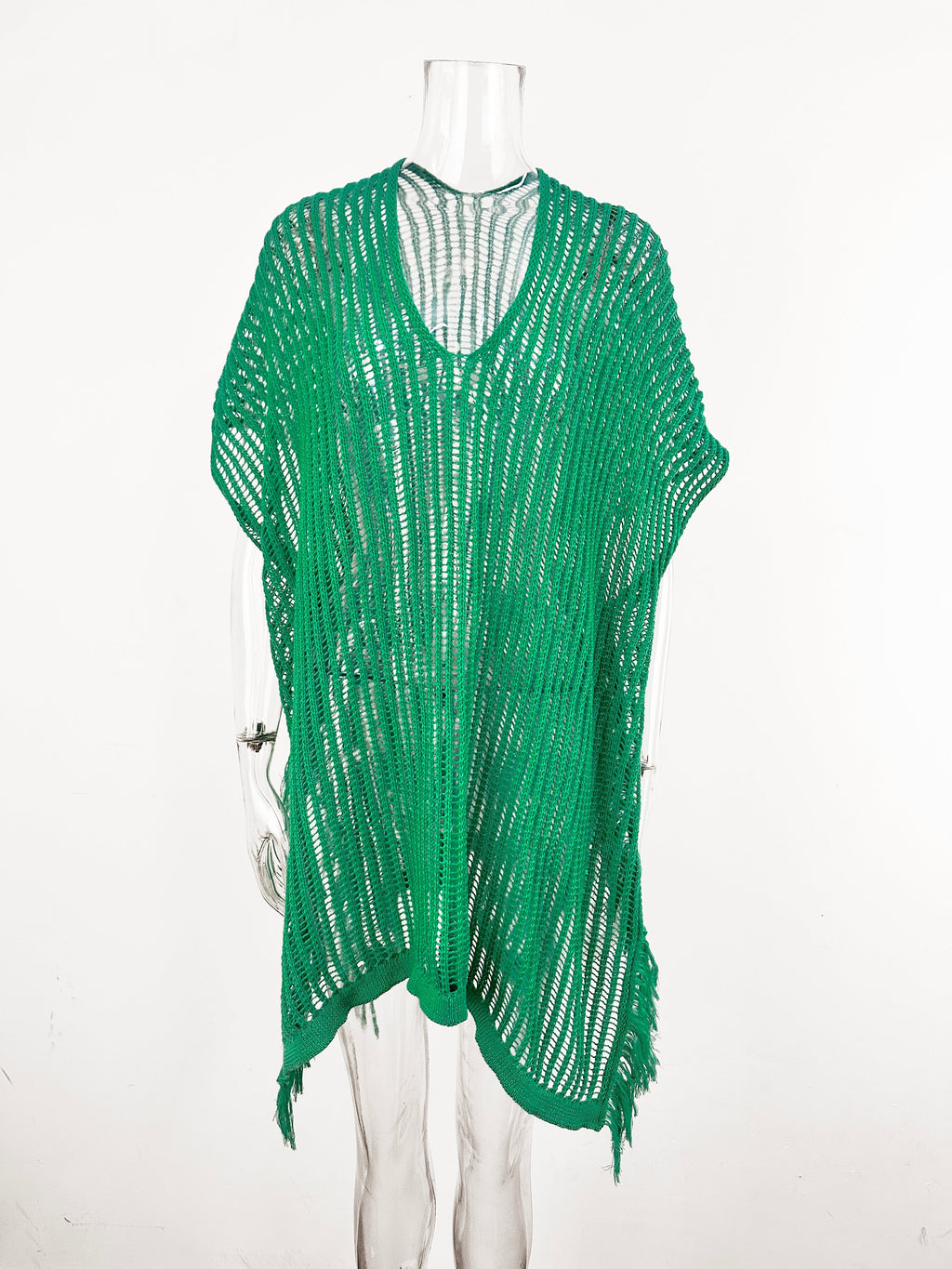 Summer Mid Length V neck Hollow Out Cutout Tassel Beachwear Holiday Shirt Seaside Sun Protection Clothing Bella Mia