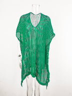 Summer Mid Length V neck Hollow Out Cutout Tassel Beachwear Holiday Shirt Seaside Sun Protection Clothing Bella Mia