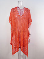 Summer Mid Length V neck Hollow Out Cutout Tassel Beachwear Holiday Shirt Seaside Sun Protection Clothing Bella Mia