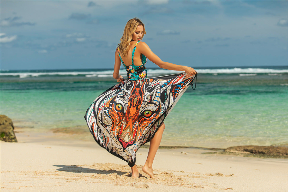Summer Sexy Shawl Beach Dress Vacation Skirt Spaghetti Strap Floral Print Skirt Bella Mia